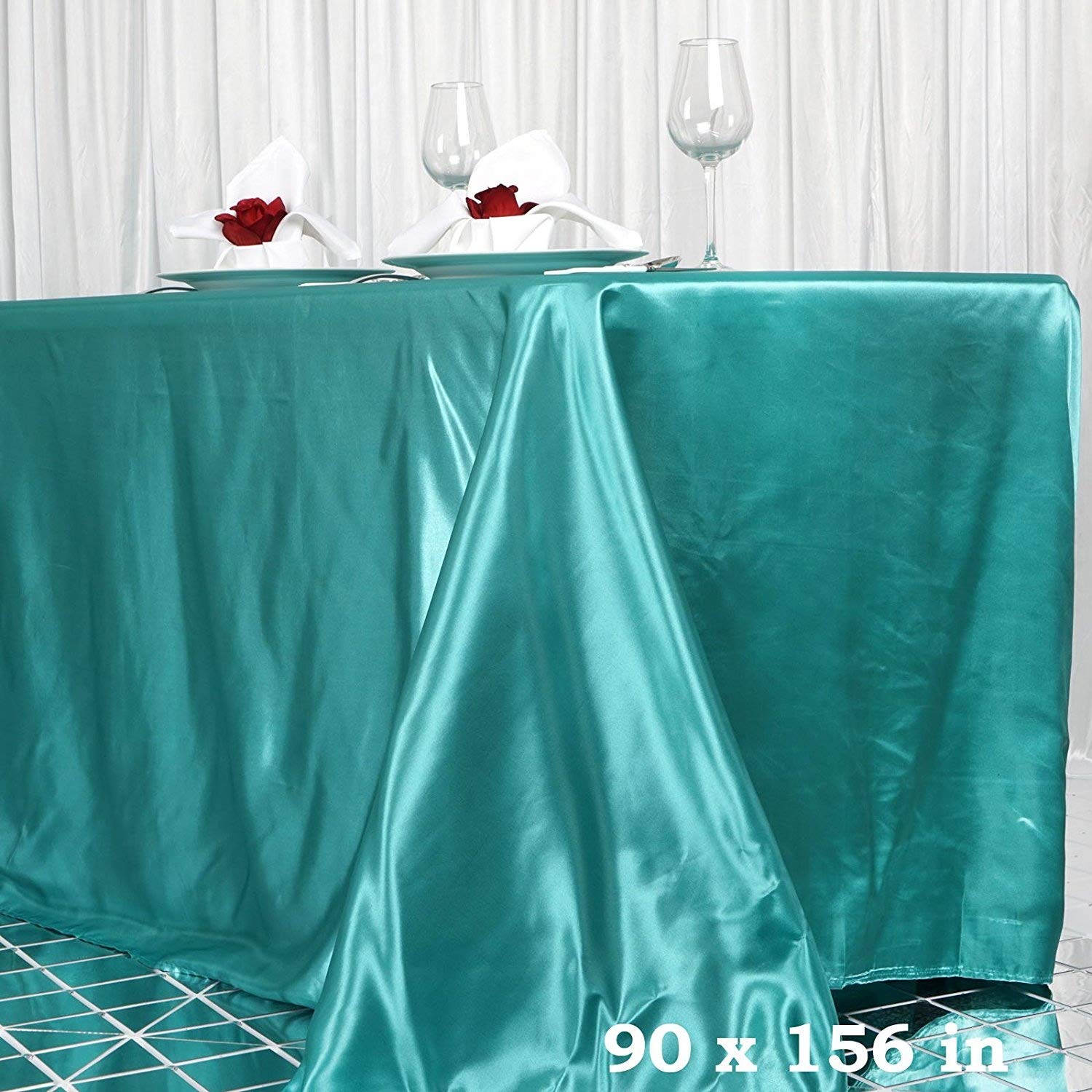 Balsacircle 90X156 Inch Turquoise Satin Rectangle Tablecloth Table Cover Linens For Wedding Table Cloth Reception Events Kitchen